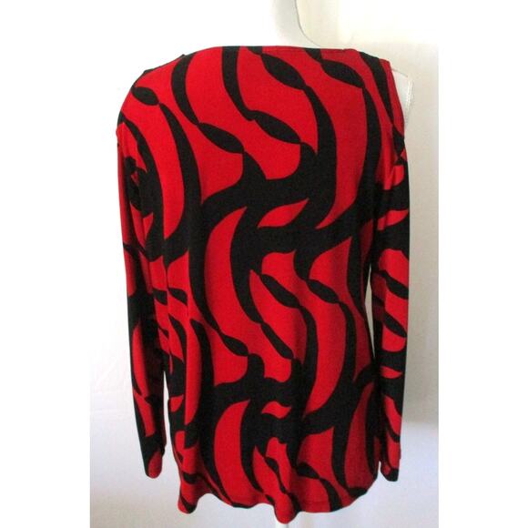 Travelers By Chico's Women's Red & Black Stretch Peek A Boo Shoulder Shirt Sm. - Picture 5 of 12
